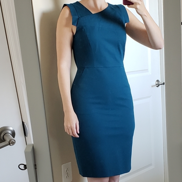J.Crew Factory Blue Origami Sheath Dress - Picture 2 of 10